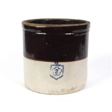Antique Stoneware Crock Nelson McCoy Brown Tan Blue M Flower Mark 2 Gallon Jar