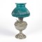 Bradley & Hubbard junior center draft nickel oil lamp with green shade