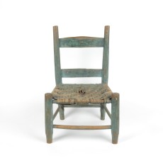 Antique Childs Chair Ladder Back Splint Seat Blue Paint Primitive Country
