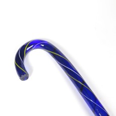 Glass Walking Cane Cobalt Blue End of Day Antique Vintage Blown Stripes Parade