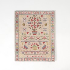 Antique Sampler Needlework Alphabet Numbers Pictorial