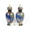 Pair Carlton Ware Vases Vintage England Hand Painted Cobalt Blue Gold Lidded