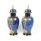 Pair Carlton Ware Vases Vintage England Hand Painted Cobalt Blue Gold Lidded