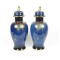 Pair Carlton Ware Vases Vintage England Hand Painted Cobalt Blue Gold Lidded