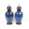 Pair Carlton Ware Vases Vintage England Hand Painted Cobalt Blue Gold Lidded