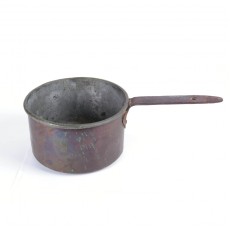 Antique 19th century hammered copper tin lined 8" sauce pan with iron handle